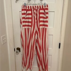 Free People Beach Red and White Wide Leg Striped Pants